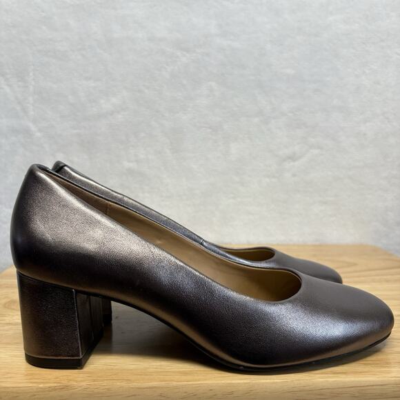 Aerosoles Betsy Mid Heel Pumps Metallic Gunmetal Silver Genuine Leather Size 9 - Picture 4 of 12